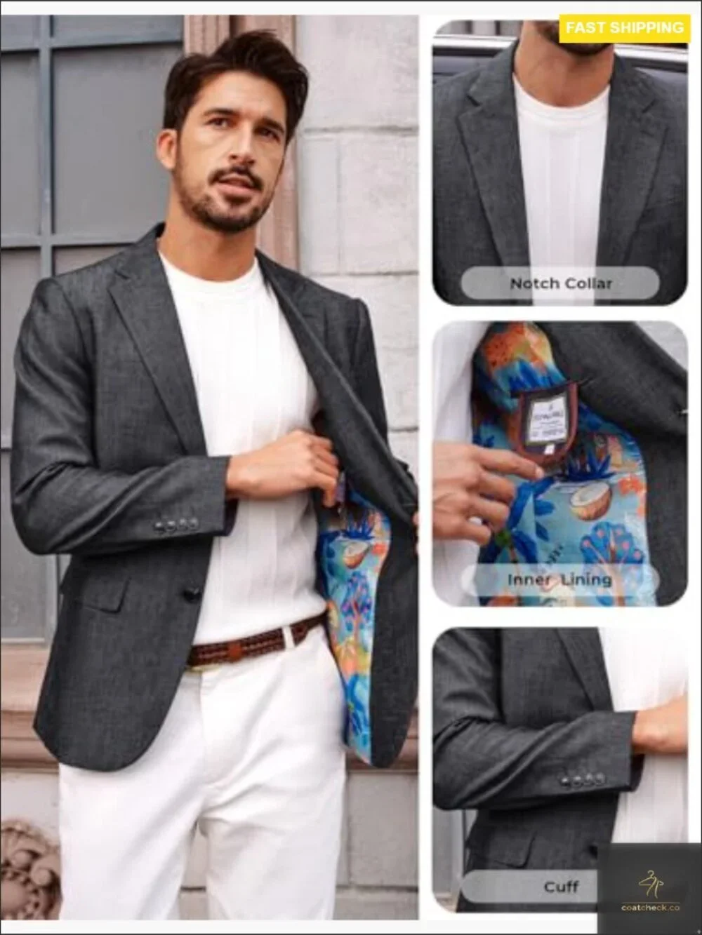 Lightweight Sport Coat Slim Fit Blazer Casual Two Button Notch Lapel Jacket